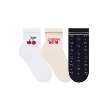 Imagem de Kit/3 Meia Soquete Selene 7740.001 Feminina Estampas Algodão T.34/39, 