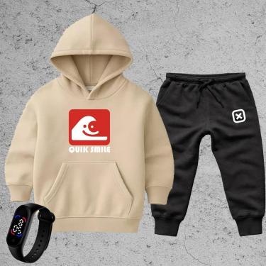 Imagem de Conjunto 3 Peças Blusa Infantil Moletom Calça x moleton Relógio Digital Look Completo Quik Smile-Unissex