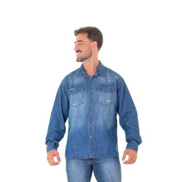 Imagem de Camisa Jeans Masculina Arauto Manga Longa