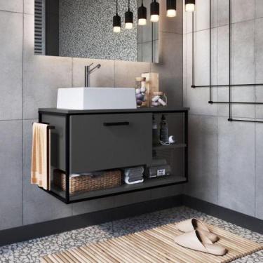 Imagem de Gabinete Suspenso Para Banheiro Com Lavatório E Porta Basculante Grafi