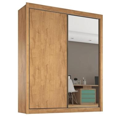 Imagem de Guarda Roupa Casal Zurique Flex 2 Portas de Correr 4 Gavetas MDF com Espelho Amêndoa e Off White Móveis Europa