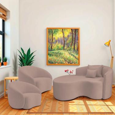 Imagem de Kit Recamier Curvo Sala De Estar Inglaterra 150cm Lado Esquerdo E 2 Poltronas Orgânica Luxo Amore Linho Rosê