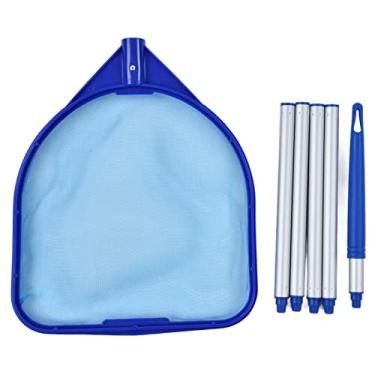 Imagem de rede de piscina com 4 seções destacáveis,Escumadeira de piscina, rede de escumadeira de folha de mão para piscina com mastro de alumínio de 119 cm, cesta de malha ultra fina profunda, limpa os melhores detritos, escumadeira de piscina, rede de piscina