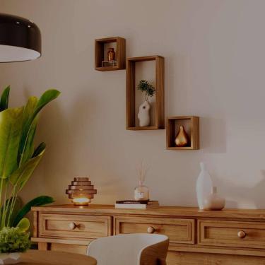 Imagem de Conjunto 3 Nichos Decorativos Modulares Freijó Quarto Sala