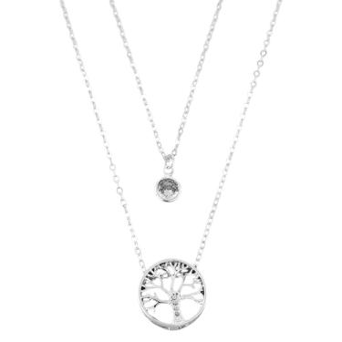 Imagem de Colar Feminino Duplo Folheado a Prata Árvore da Vida e Ponto de Luz Prata