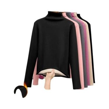 Imagem de Camiseta Térmica Feminina De Inverno De Manga Longa Em Flanela Com Fib