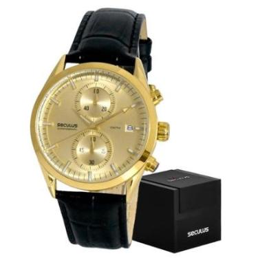 Imagem de Relógio Seculus Dourado Pulseira Couro Original Masculino-Masculino