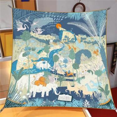 Imagem de Lenço de Seda 90x90cm - Xale com Estampa Animal para Praia e Proteção 