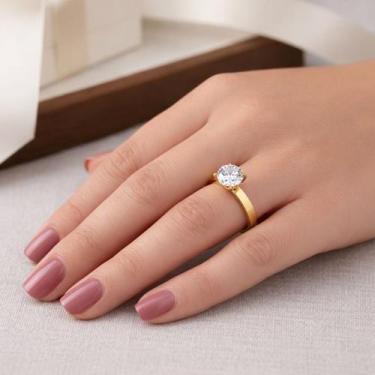 Imagem de Anel Solitário Noivado Casamento Aço Inox Pedra Grande 7mm Tamanho:28 