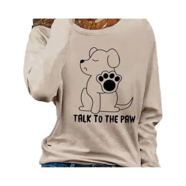 Imagem de Camiseta Feminina Casual De Algodão Para Primavera E Outono Com Estamp