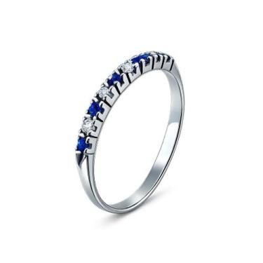 Imagem de Anel em Ouro Branco 18K Meia Aliança com Diamantes e Safiras - Joia Ex