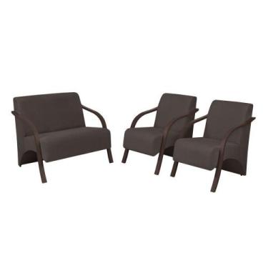 Imagem de Conjunto Poltronas Vênus Braços Madeira Suede Marrom - D SALLA