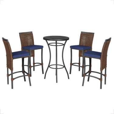 Imagem de Mesa Bistro e 4 Banquetas Roma Preta Corda Náutica 10 Trama Original, 