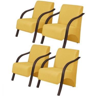 Imagem de Kit 4 Poltronas 1 Lugar Vênus Pé Madeira D Salla Amarelo