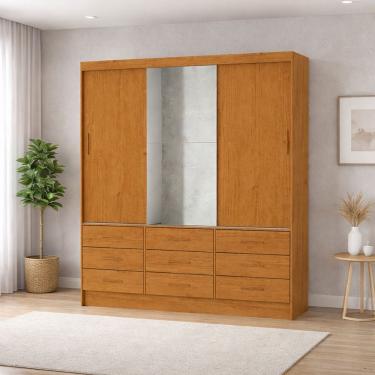 Imagem de Guarda Roupa 9 Gavetas 3 Portas 1 Espelho Sunset-Grand Line