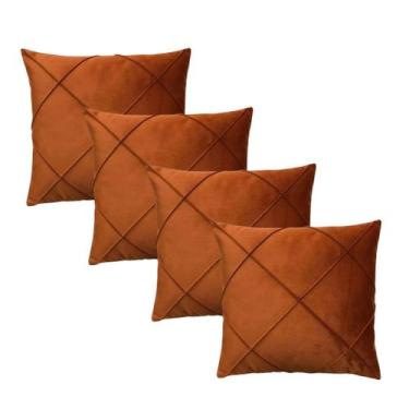 Imagem de Kit 4 Capas para Almofada Drapeada Quadrada em Veludo Terracota - Dísp