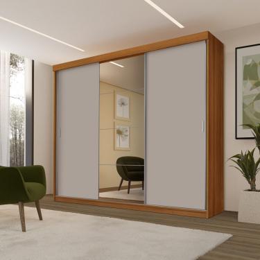 Imagem de Roupeiro Guarda Roupa Casal Imola 3 Portas de Correr 5 Gavetas 100% MDF com Espelho Tri...