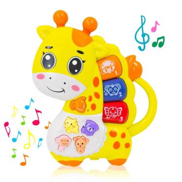 Imagem de Brinquedo Musical Infantil Teclado Girafa CY2214 com 8 Teclas e 3 Funções para Estímulo...