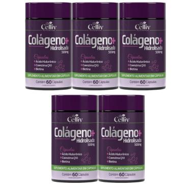 Imagem de Kit 05 Colágeno Hidrolisado + Ácido Hialurônico + Coenzima Q10 + Biotina 60 Cáps 500mg-Unissex