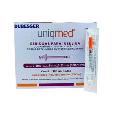 Imagem de Seringas para insulina 0,3ml 5mm x 32g - 100und - uniqmed