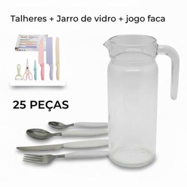 Imagem de Conjunto Faqueiro 25 Peças Gourmet Cabo Branco Com Jarra - Promoção Le