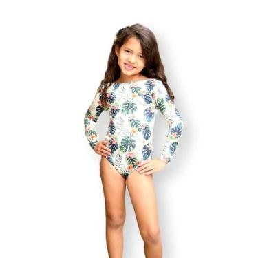 Imagem de Maiô Infantil Proteção Solar UV Manga Longa Body Surfista - Rosa Tropi