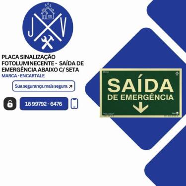 Imagem de Placa Sinalização Fotoluminescente - Saída de Emergência Abaixo c/ Set