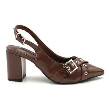Imagem de Sapato Scapin Feminino Slingback Via Marte 028-023-01, Dark brown, 38