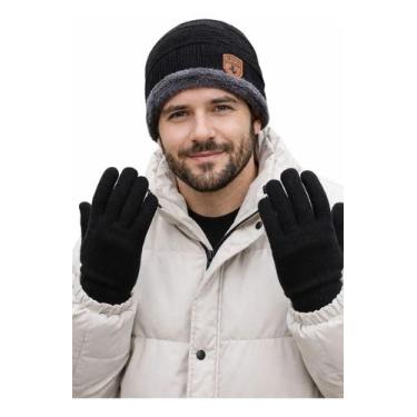 Imagem de Kit Touca E Luva De Lã Masculino Gorro Forrado Frio Inverno - DUTE