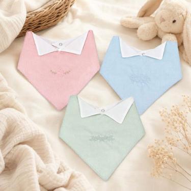 Imagem de Babador Bandana Bordado Bebê Estiloso Algodão Duplo Loupiot, Rosa