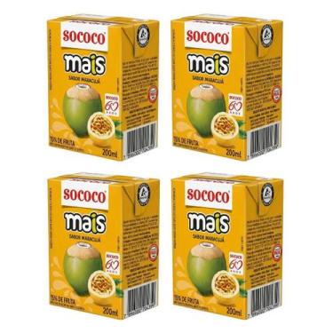 Imagem de Água De Coco Sococo Mais de Maracuja 200ml - Kit Com 4