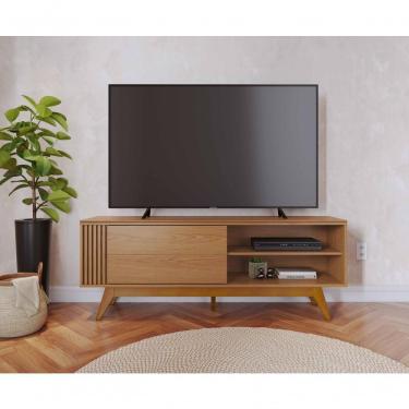 Imagem de Bancada Otawa para TV 65" 160CM MDF-MDP com Porta Deslizante Ripada Amadeirado Colibri Móveis 1 Porta