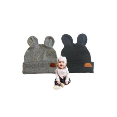 Imagem de Kit 2 Touca Para Bebê Infantil - 100% Algodão Cor Preto E Cinza - Vane
