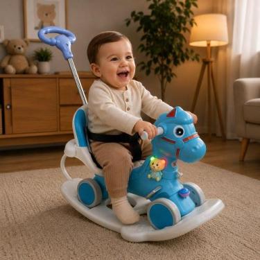 Imagem de Cavalinho 3 em 1 com Empurrador, Luz e Som - Azul - UNITOYS