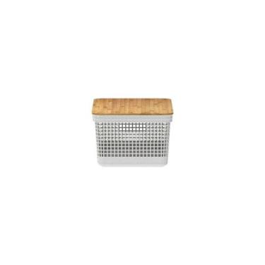 Imagem de Cesto Organizador Grid Com Tampa De Bambu 8 Litros Branco OU Martiplas