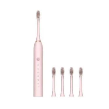 Imagem de Escova De Dentes Elétrica Recarregável Ultrassônico IPX7 Com 4 Refis -