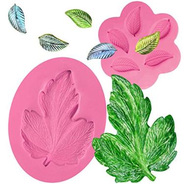 Imagem de Funshowcase Molde de silicone para folhas grandes e pequenas da Fondant para decoração de bolos de fondant de açúcar, manteiga, resina, argila de polímero, cera, sabão, projetos de artesanato