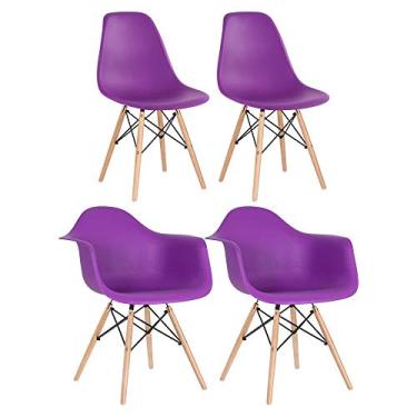 Imagem de Loft7, Kit 2 cadeiras Eames DAW com braços + 2 cadeiras Eiffel DSW Roxo