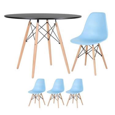 Imagem de KIT - Mesa redonda Eames 100 cm preto + 3 cadeiras Eiffel DSW
