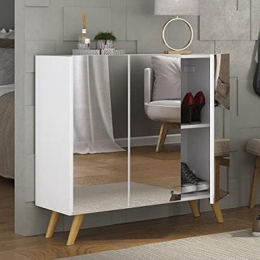 Imagem de Sapateira Retrô com Espelho 3 Portas Nina Multimóveis Mp6022 Branca/natural