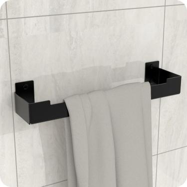 Imagem de Porta Toalha Rosto Suporte Banheiro Toalheiro Preto ELG