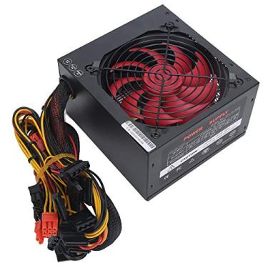Imagem de GOSHYDA Fonte de alimentação para PC, ventilador vermelho 600W ATX 24 pinos 14 cm 115/230 V fonte de alimentação ajustável para computador desktop (plugue EUA)