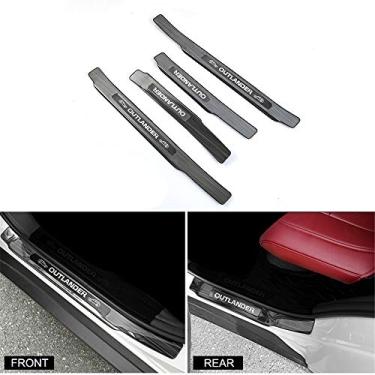 Imagem de 4 peças serve para Mitsubishi Outlander 2013-2020 peitoril da porta externa guarnições de moldagem logotipo preto - preto