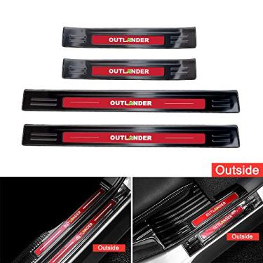 Imagem de 4 peças serve para Mitsubishi Outlander 2013-2021 peitoril da porta externa protetor de moldura guarnições logotipo vermelho - preto