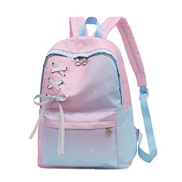 Imagem de Mochila feminina xadrez universitário de lona impermeável mochila de grande capacidade Harajuku mochila de viagem com muitos bolsos, rosa, 40 x 28 cm