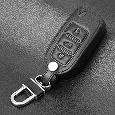 Imagem de CSHU Capa de couro para chave de carro, adequada para Volkswagen VW Passat CC POLO Golf jetta tiguan Gol CrossFox Plus Eos Scirocco Beetle Skoda Octavia, linha preta