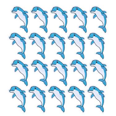 Imagem de Tyenaza Remendos de pano, 20 peças adesivos de pano bordados de costura padrão de golfinhos, acessórios de roupas apliques decorativos adequados para camiseta jeans jaqueta chapéu