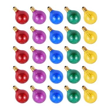 Imagem de Tingpai 25 peças G40 substituição de lâmpada de tungstênio 5 cores 7 w 220-240 v lâmpada globo e12 base lâmpadas pa deco ção de festa de casamento de pátio em casa