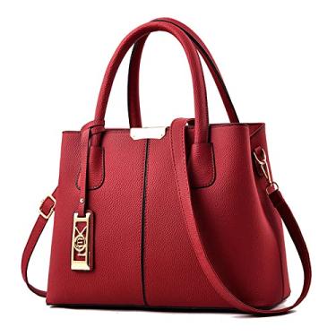 Imagem de Bolsa feminina alça superior bolsa de couro clássica bolsa transversal moda feminina elegante bolsa de ombro bolsa tote, Vermelho