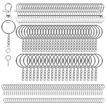 Imagem de Livder 100 peças de fecho de garra de lagosta com gancho de encaixe e cordão giratório de metal e chaveiro com corrente, anel de salto aberto e pinos de parafuso